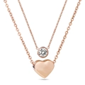 Minimalistische doppellagige 18K Roségold-Halskette mit Herzanhänger und Zirkonstein - Roségold