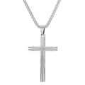 Vintage 50mm stainless steel cross pendant necklace with radiant striped texture on box chain - Silver Cross Necklace (Steel With Chain)
