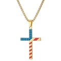 Golden 50mm stainless steel cross necklace with American flag design on white background - Gold With Chain