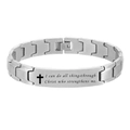 Two-tone 12mm stainless steel watchband link bracelet with engraved cross and bible verse - Steel