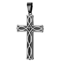 Silver Irish knot Celtic cross pendant necklace made of brushed stainless steel metal - Black Pendant