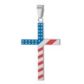 Stainless steel cross pendant with American flag enamel finish and polished bail - Silver Color Pendant