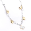 Collana d'argento in acciaio con cinque ciondoli a cuore con cristalli e dettagli dorati - Stile Cuori Bicolore Oro E Argento(3)