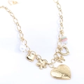 Collana vintage dorata con ciondoli a cuore, fiori, perle e pendenti colorati - Stile pendente cuore intagliato antico e perla artificiale(4)
