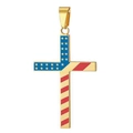Golden stainless steel cross pendant featuring American flag stars and stripes pattern - Gold Color Pendant