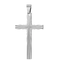 Vintage 50mm silver striped cross pendant in 304 stainless steel with sunburst texture - Silver Cross Pendant (Steel Pendant)