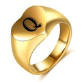 Gepolijste hartvormige zegelring van 18K goud roestvrij staal met letter Q gravure - Letter Q Stijl