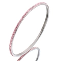 Minimalist silver stainless steel bangle featuring a row of pavé pink round rhinestones - Light Pink