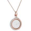 Rose gold floating locket necklace with sparkling white crystals and micro-pave stones - Rose Gold