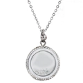 Polished titanium steel floating locket necklace with sparkling crystals and silver chain - Steel