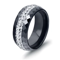 Black ceramic 8mm ring with double-row crystal inlay and geometric faceted surface - US 7 / Black