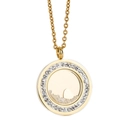 Gold round locket necklace with sparkling rhinestones and floating heart charm pendant - Gold