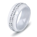 Minimalist 8mm white ceramic ring featuring two rows of sparkling crystal rhinestones - US 7 / White