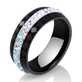 8mm black faceted ceramic ring featuring a central row of colorful sparkling crystals - US 7 / Magic Black