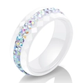 White ceramic ring with faceted texture and iridescent crystals in an 8mm width - US 7 / Iridescent White