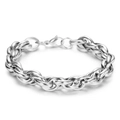 Polished 10mm stainless steel punk style twist chain bracelet with secure lobster clasp - Steel