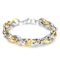 Polished 10mm stainless steel punk chain bracelet with 18K gold and silver twist links - Two-tone (Gold & Silver)