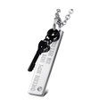 Polished stainless steel pendant necklace with heart-lock key and Thank You engraving - Gun Black