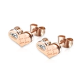 Roségouden hart oorbellen met sprankelend diamant kristal en Love gravure tekst - Roségoud