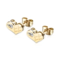 10mm gouden hart oorknopjes met fonkelende kristallen en gegraveerde Love motieven - Goud