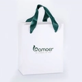 Sacchetto regalo Bamoer bianco di lusso con manici in nastro di seta verde scuro e logo - Borsa a Mano Bianca (044)