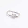 Polished S925 sterling silver rectangular screw clasp with sparkling zirconia stones - White Gold