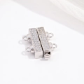 S925 sterling silver slide clasp with pavé cubic zirconia for DIY multi-strand necklaces - White Gold