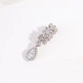 Detailed view of S925 sterling silver flower charm with zircon and pear-shaped drop - Zirconia Water Drop Lace Bead / White Gold