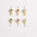 Detailed S925 silver flower charms with colorful zircons for DIY jewelry making - Square Frame Style - Green Stone (SK2-01)