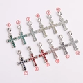 Set of 12 colorful S925 silver cross pendants inlaid with vibrant rhinestones for DIY jewelry - Peacock Green Cross Style (1) / 1 / Silver