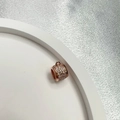 Rose gold S925 silver cylinder bead with three rows of white cubic zirconia for DIY jewelry - Rose Gold