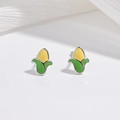 Gros plan détaillé des boucles d'oreilles maïs en argent S925 avec émail jaune et vert - Maïs Jaune