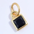 Elegante ciondolo quadrato in argento S925 con gemma nera sfaccettata e montatura d'oro - Oro Zirconia Nera