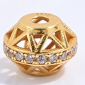 Distanziatore esagonale cavo in argento S925 dorato con pietre di zircone scintillanti - Perla Distanziatrice Rombo Traforato Strass Oro