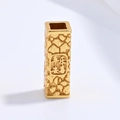 Close-up of golden S925 sterling silver barrel bead with textured finish and Chinese engraving - Hammered Square Column Joy Bead