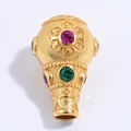 Tibetan style gold s925 silver bead with dragon motifs and colorful gemstones - Gold Colored Rhinestone Mantra Wu Lou Bead