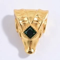 Golden S925 silver ram head bead with emerald-cut green stone for DIY bracelets - Gold Green Rhinestone Goat Head Bead