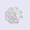 Macro detail of S925 sterling silver flower petal bead cap with intricate dot texture - Silver Smooth 8-Petal Hollow Flower Cap