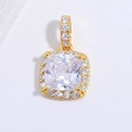 Luxurious S925 sterling silver square pendant with yellow gold plating and zircon stones - Gold Sugar Cube Pendant