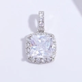 Luxury S925 silver halo pendant with cushion cut square gemstone on white background - White Gold Sugar Cube Pendant