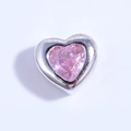 Cuenta de corazón de plata S925 con circonitas de colores para joyería artesanal - Cuenta Corazón Strass Rosa Plateado
