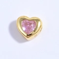 Vista detallada del dije de corazón en plata S925 con gema rosa y acabado dorado brillante - Cuenta Corazón Strass Rosa Dorado