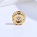 Detailed macro view of S925 gilded bead with radial texture and CZ inlay for DIY jewelry - Gold White Zircon Striped Flat Round Bead