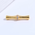 S925 sterling silver gold plated bamboo tube bead with three cubic zirconia stones - Gold White Zircon Bamboo Bead