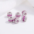 S925 sterling silver cylinder charm with pink rectangular stones and white zircons - Platinum Plated Rose Red Zirconia