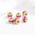 S925 silver cylinder bead in gold finish with red crystals and white cubic zirconia - Gold Plated Rose Red Zirconia