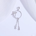 Elegant S925 sterling silver bow pendant with hollow circle and sparkling zircon tassels - White Gold Plated Clip