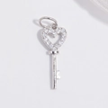 Elegant S925 sterling silver heart-shaped key pendant with sparkling cubic zirconia stones - Pendant Only (No Chain) / Silver