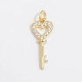 Elegant gold S925 sterling silver heart key pendant with sparkling white cubic zirconia - Pendant Only (No Chain) / Gold