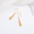 S925 sterling silver willow leaf earrings with vintage coins and red stones - Gold Ancient Coin Style With Fuchsia Zirconia